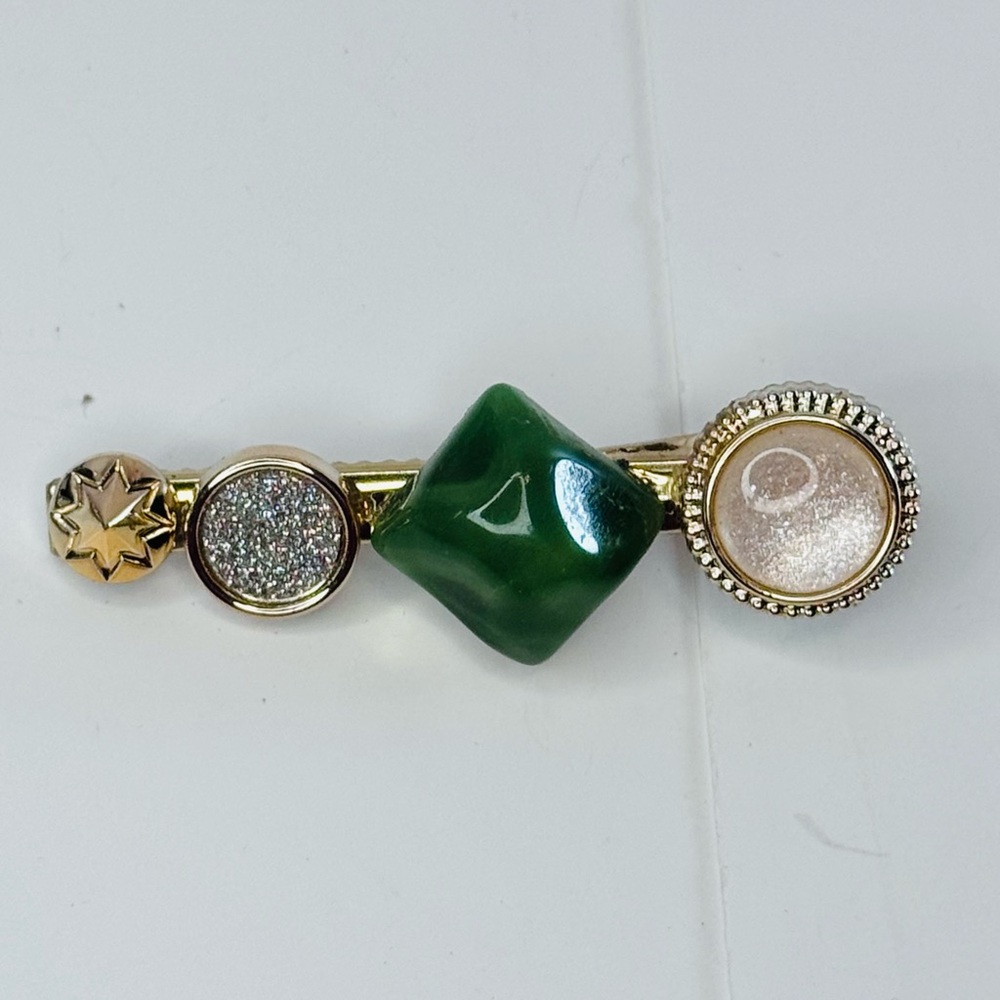 Green & Gold Jeweled Hair Clip – Elegant Textured Accent Barrette